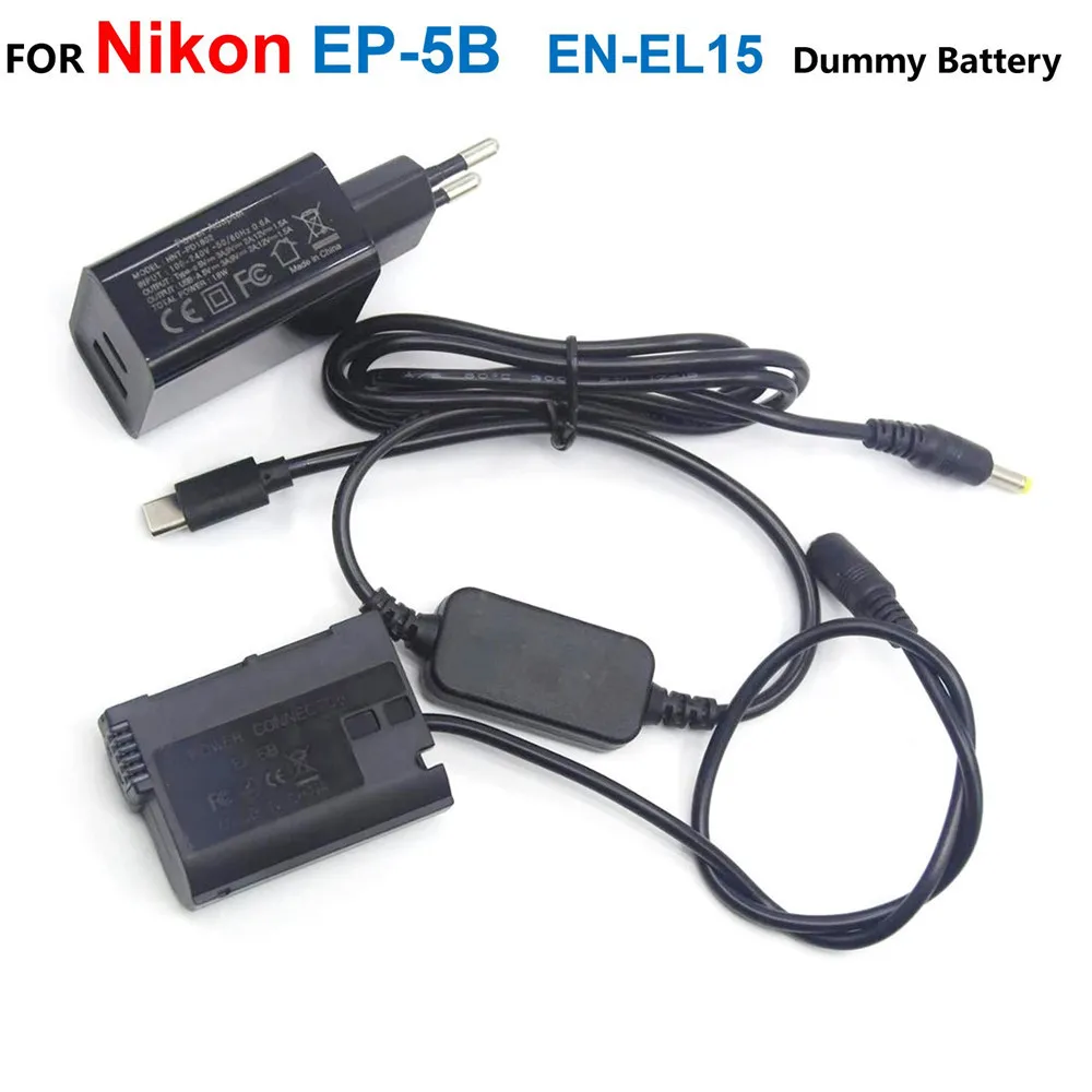 EP-5B EN-EL15 Dummy Battery+USB C Power Bank Cable+PD