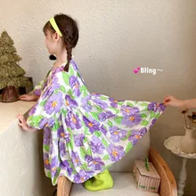

Girls fashion floral layered dress baby girl cotton loose princess dresses kids long style dresses
