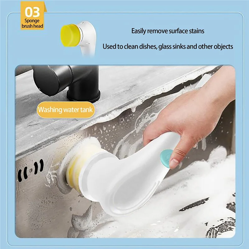 Electric Rotary Cleaner Power Cleaner For Whole House With 5 Replaceable Shower Cleaning Brush Heads Spin Scrubbers-AC82