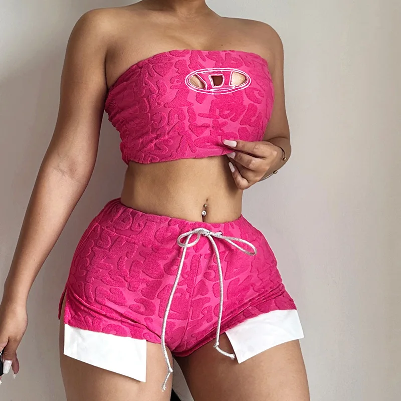 

Strapless Crop Top and Biker Shorts Sets Summer Club Wear for Women 2023 Tracksuit Chic New in Matching Outfit
