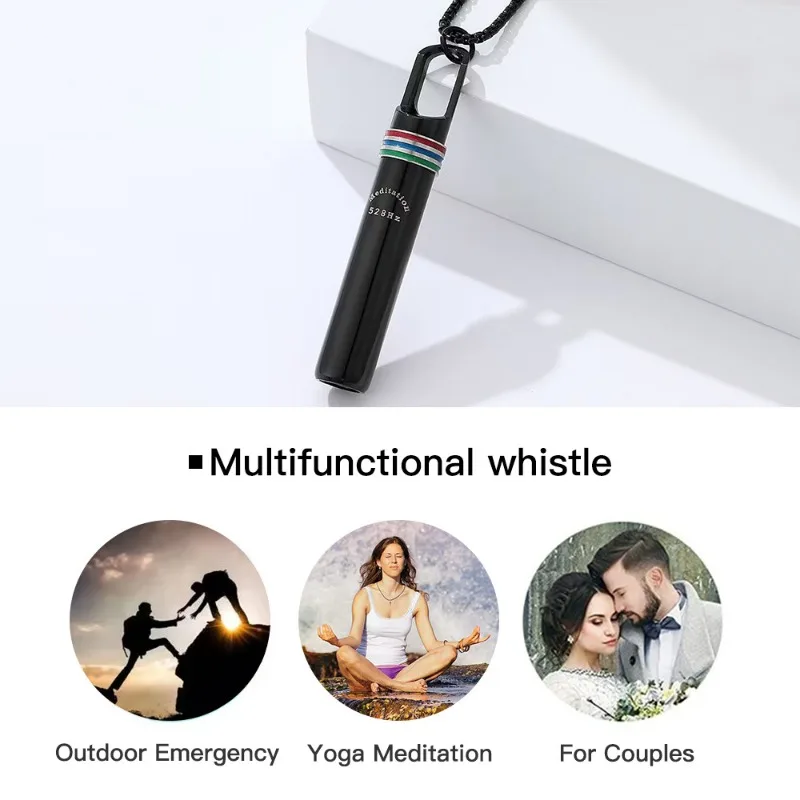 528Hz Low-frequency Whistle Sound Healing Meditation Breathing Decompression Whistles Stainless Steel Mindfulness Pendant 3