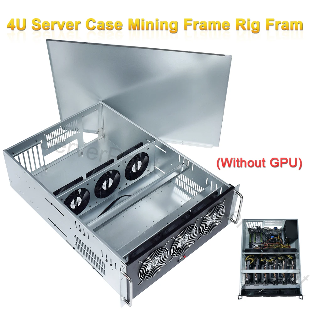 Well 6/8 Gpu 4U Server Case Mining Frame Rig Frame Alloggiamento Della Scheda Madre Eth Btc Miner Case Con 6 Ventole Di Raffreddamento (Senza Gpu)