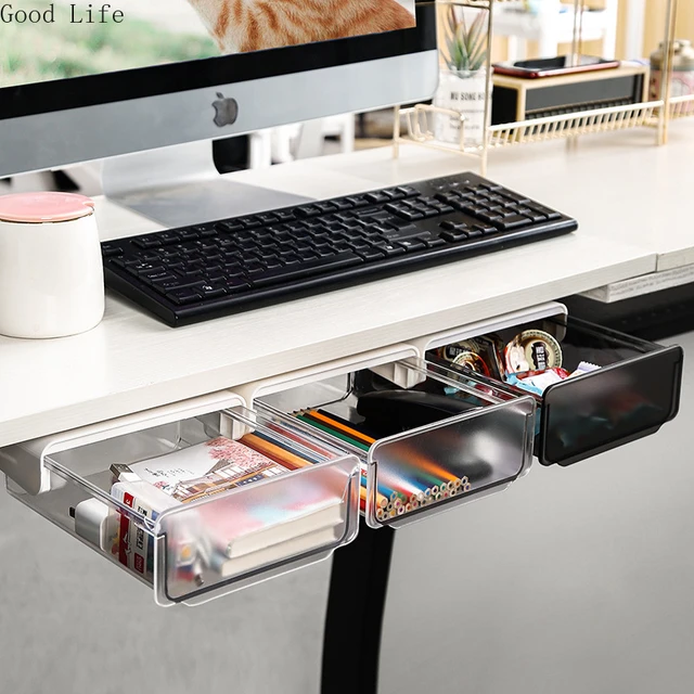 Cassetti portaoggetti sotto la scrivania cassetto da scrivania montato in  altezza cassetto estraibile attaccabile autoadesivo sotto il cassetto della  scrivania - AliExpress