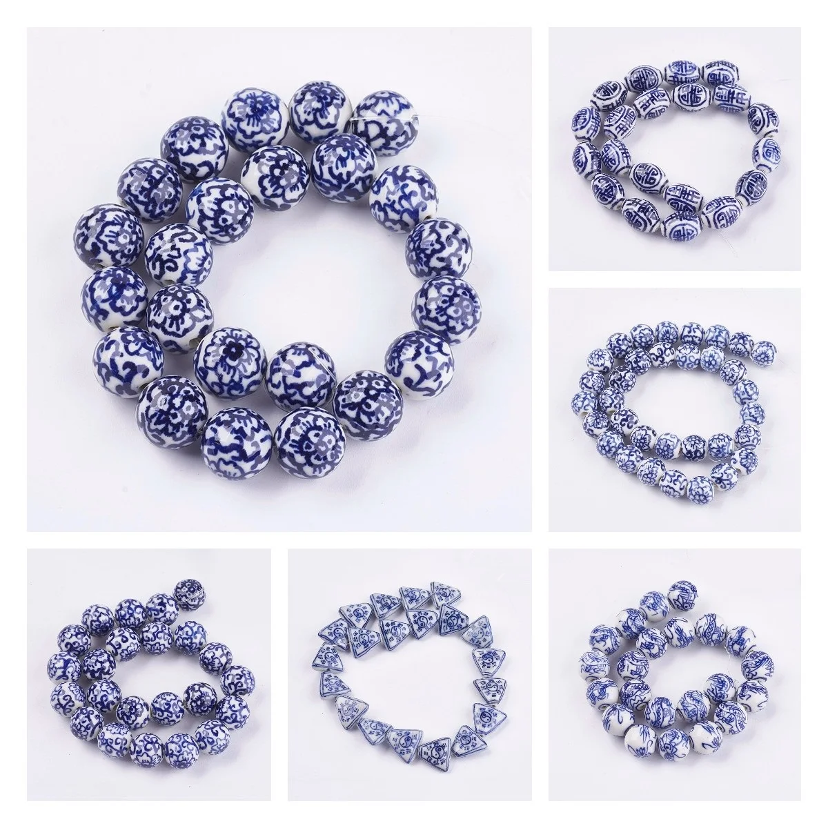 20pcs Handmade Chinese Blue and White Porcelain Beads Flower Pattern Ceramic Beads For DIY Crafts Bracelet Jewelry Making