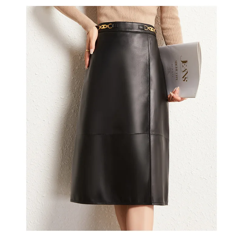 2022 Genuine Leather Skirt Autumn and Winter New High Waist Thin A-line Skirt G1 highshine men s luxury genuine goatskin leather driving gloves thin unlined for a tighter fit and extra flexibility red white