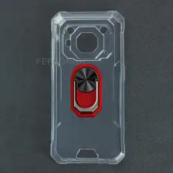 Blackview BV6200 Series 6.56 Soft TPU Silicone Phone Case with Back Finger Ring and Bracket for Blackview BV6200 (Transparent C Red)