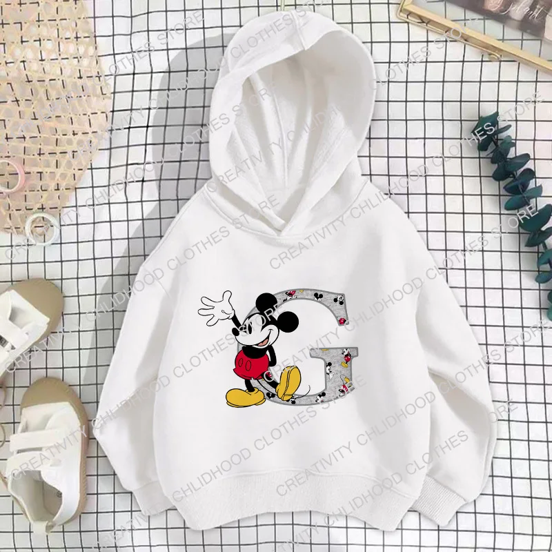 Mickey Children Hoodies Disney Letter Abcd Sweatshirts Kawaii Pullover Anime Cartoons Girls Boy Kids Casual Clothes Fashion Tops
