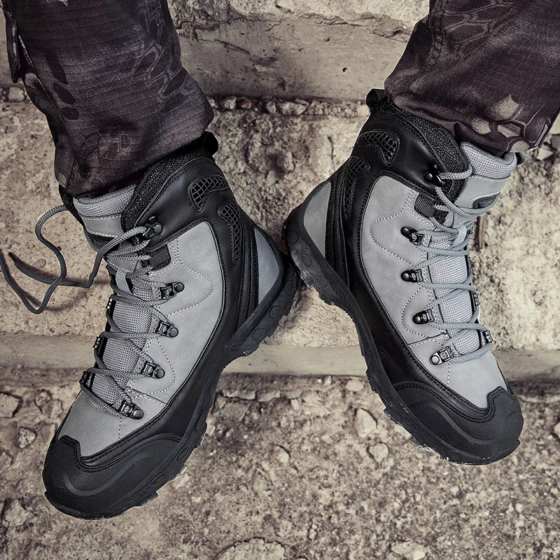 Herren wasserdichte Desert Taktische Stiefel aus Leder, rutschfeste Arbeitssicherheitsschuhe, atmungsaktiv, rutschfest, für Jagd, Wandern, Arbeitsstiefel – Detail 13