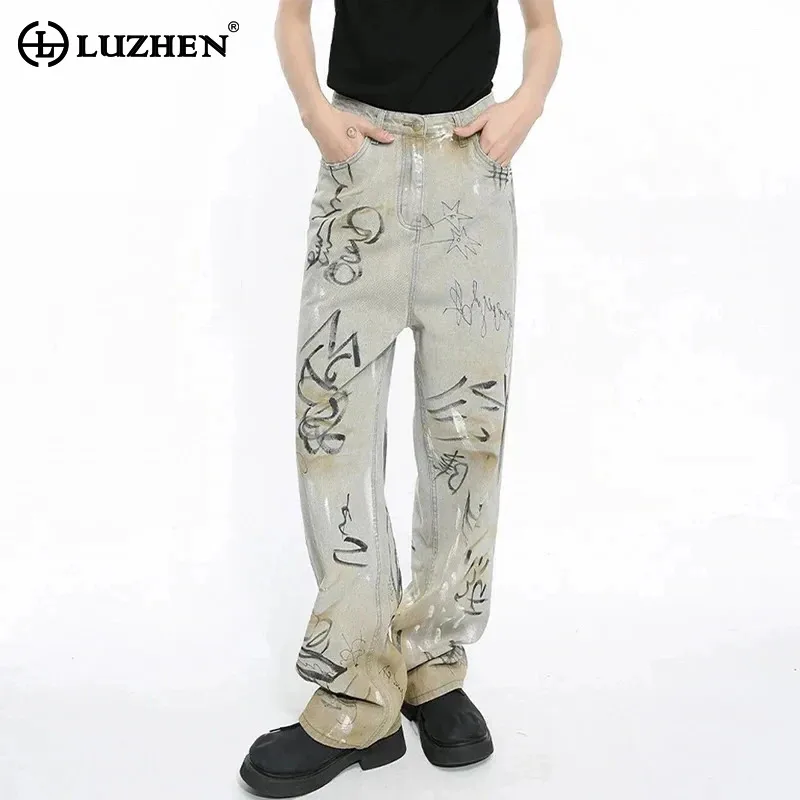 

Джинсы LUZHEN мужские в уличном стиле, модные штаны из денима с ручным рисунком граффити, стильные штаны, новинка на весну, 9C5099