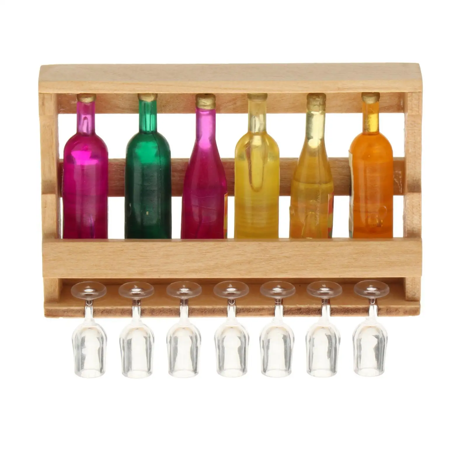 

14x 1/12 Scale Miniature Wine Rack with Bottles and Glass Cup for Kitchen