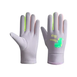 Children's Cartoon Dinosaur Outdoor Gloves - Warm, Windproof, and Water - Repellent - Big (Purple)