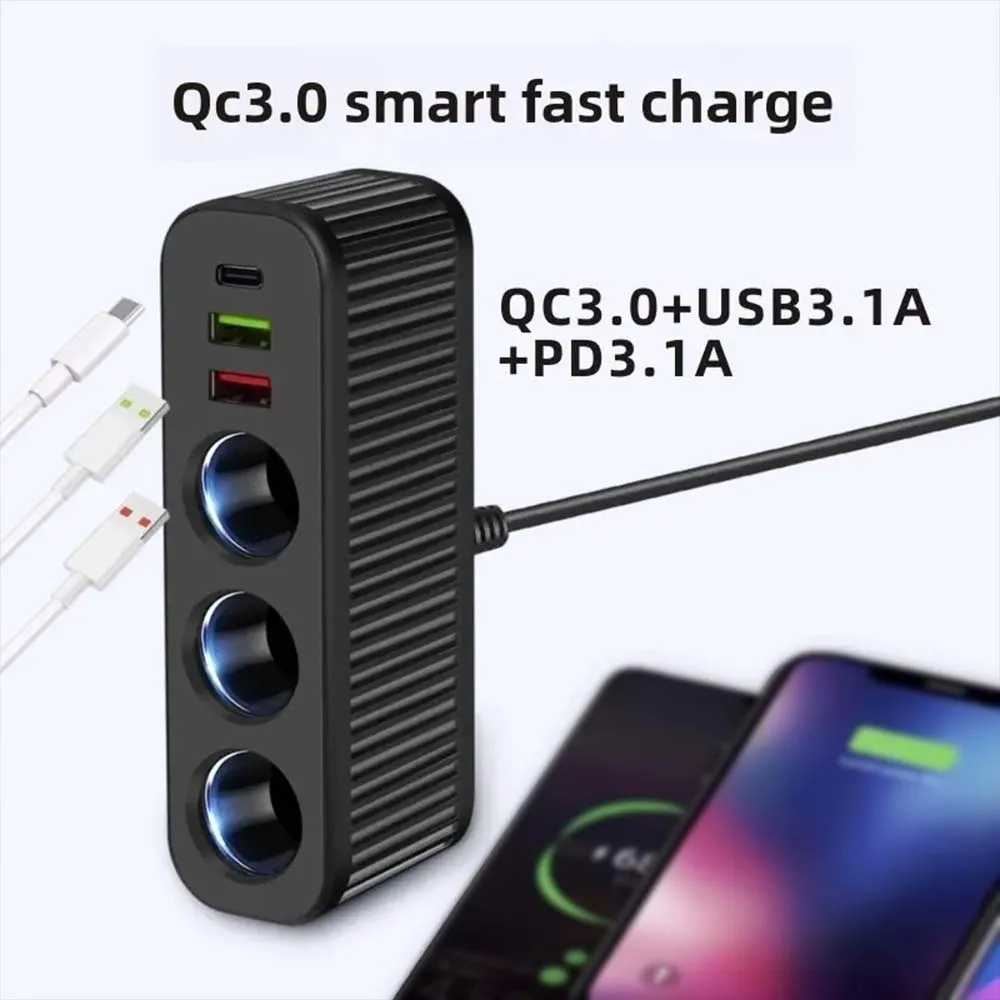 12V/24V Car Cigarette Lighter 120W Car Charger PD QC USB Quick Charge Power Adapter Charger One-to-four Multifunctional Socket