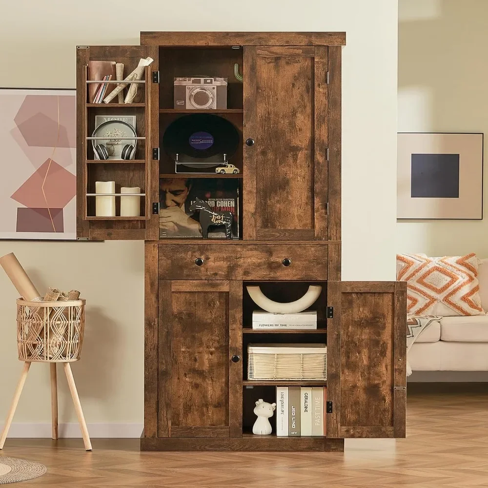 72 inch kitchen utensil cabinet, high storage cabinet with 4 doors and 1 drawer, independent cabinet with 6 hangers 3