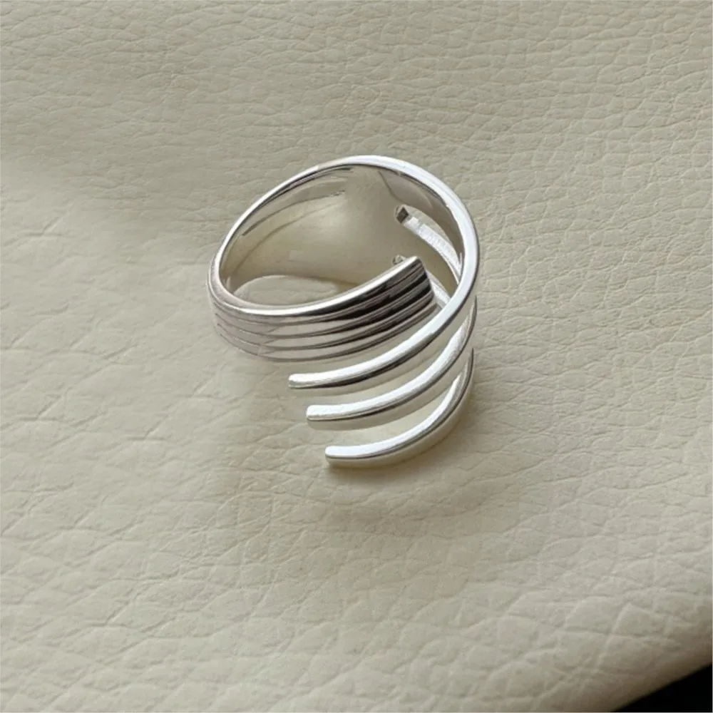 Silver Color Multi-layered Cross Line Ring for Women Geometric Simple Fashion Open Ring Party Jewelry Gifts