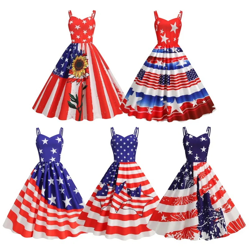 

Independence Day Dresses for Women American Flag Print Outfit 2024 National Day Celebration Clothes Female Summer Wear Sexy