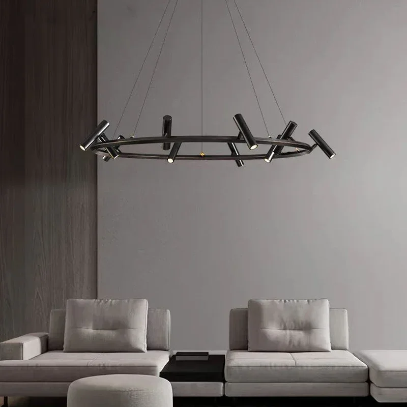 Italy Design Living Dining Room Suspension Ceiling Chandelier Kitchen Round Ring Hanging Lamp Black Pendant SpotLight