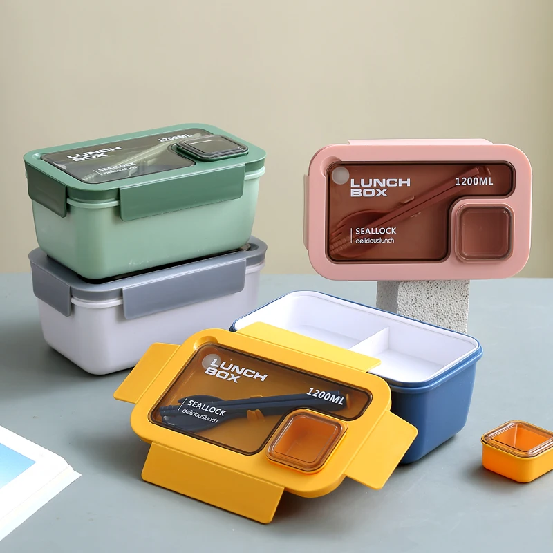 

Microwave Lunch Box with Spoon Chopsticks Dinnerware Food Storage Container Children School Office Portable Hermetic Bento Box