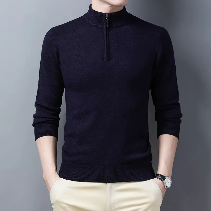 100% Soft Cashmere Men's Clothing Sweater Half-High Zipper Pullover Autumn Winter Warm Basic Knitted Jumper Pull Homme 2