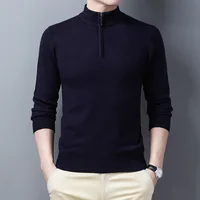 100% Soft Cashmere Men's Clothing Sweater Half-High Zipper Pullover Autumn Winter Warm Basic Knitted Jumper Pull Homme 2
