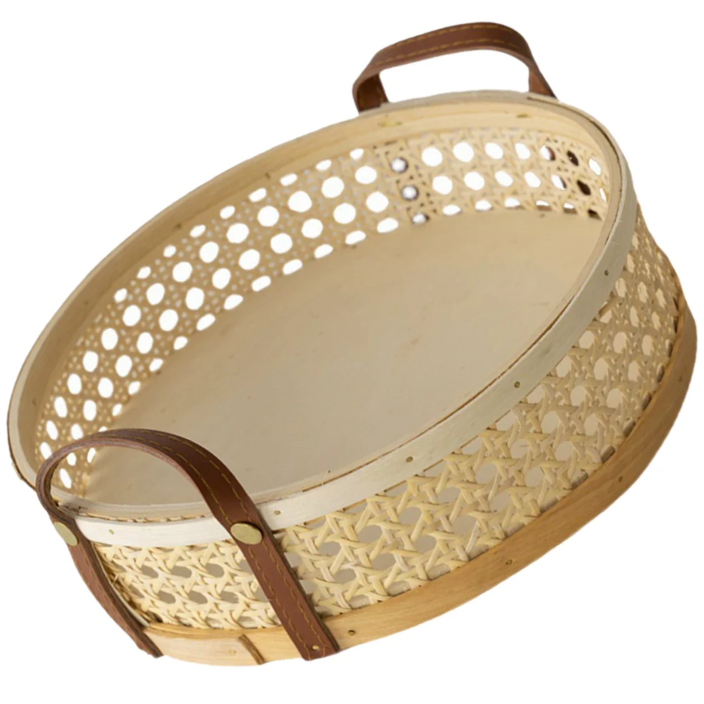 

Bamboo Basket Handmade Round Woven Basket Food Bread Serving Basket with Handles