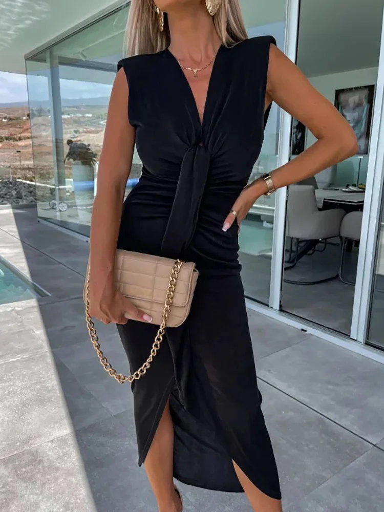 فستان نسائي طويل صيفي عميق بياقة على شكل v مناسب ل...