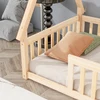 Tent-shaped Floor Bed, Bed with Guardrails, Slats,Natural 3