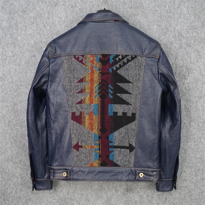 Men Classic Casual Short Leather Jacket Super slim blue genuine cowhide,fashion,men leather jacket