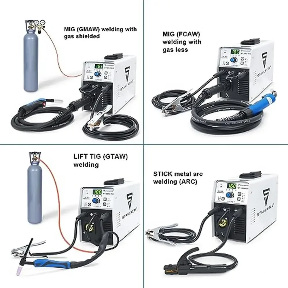 185A 3-in-1 Welding Machine Gas/Gasless Multi-Function Welder Steel Stainless Titanium Copper Flux MIG Solid Wire Stick Welding 5