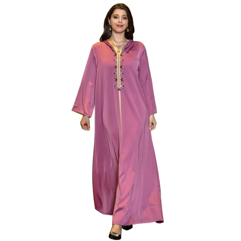 Middle East Cross-Border Muslim Robe Satin Beaded Dress Dubai Light Luxury Ethnic Evening