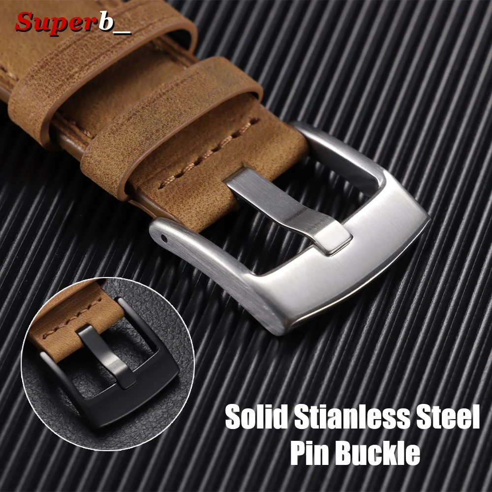 Vintage Matte Genuine Leather Watchband Bracelet in Black, Grey, and Brown