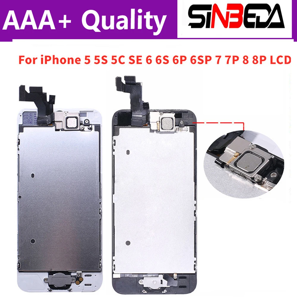 

AAA+ Full Assembly Display For iPhone 5 5C 5S SE 6 6S 7 8 Plus LCD Touch Screen Digitizer Replacement +Home Button Front Camera