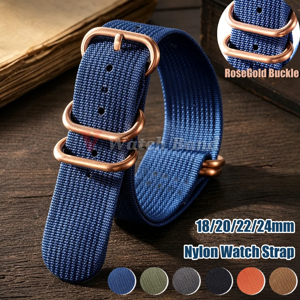 Elegant Rose Gold Buckle Fabric Watchband – Woven Nylon Strap