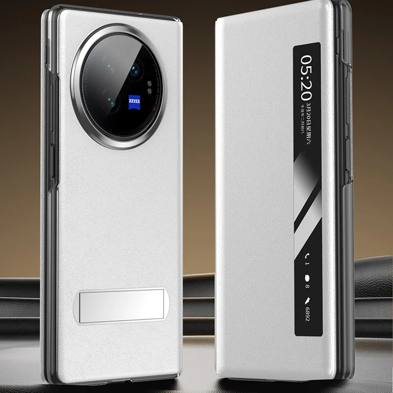 Luxury Matte Leather Smart Window Bracket Case - Premium Shockproof Folding Back Cover