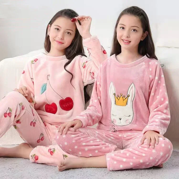 Kids pajamas set Teens long-sleeve fleece pajamas Cartoon