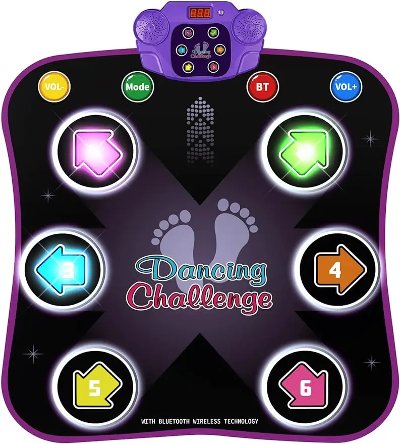 Dance Mat Toys for 3-12 Year Old Kids,Electronic Dance Pad with Light-up 6-Button Wireless Bluetooth,Toys Gifts for Girls