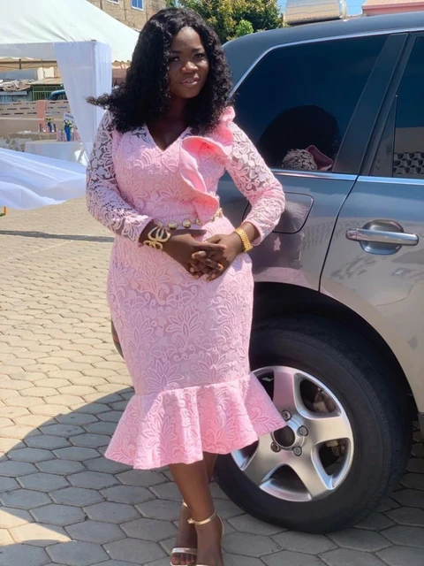 Women Pink Lace Dresses Midi Mermaid 