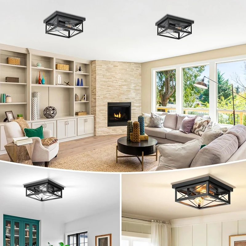 TOCHIC Black Gold Flush Mount Ceiling Light - 4-Light Farmhouse Industrial Chandelier For Living Room, Dining Room, Hallway (18.11" X 10.83")
