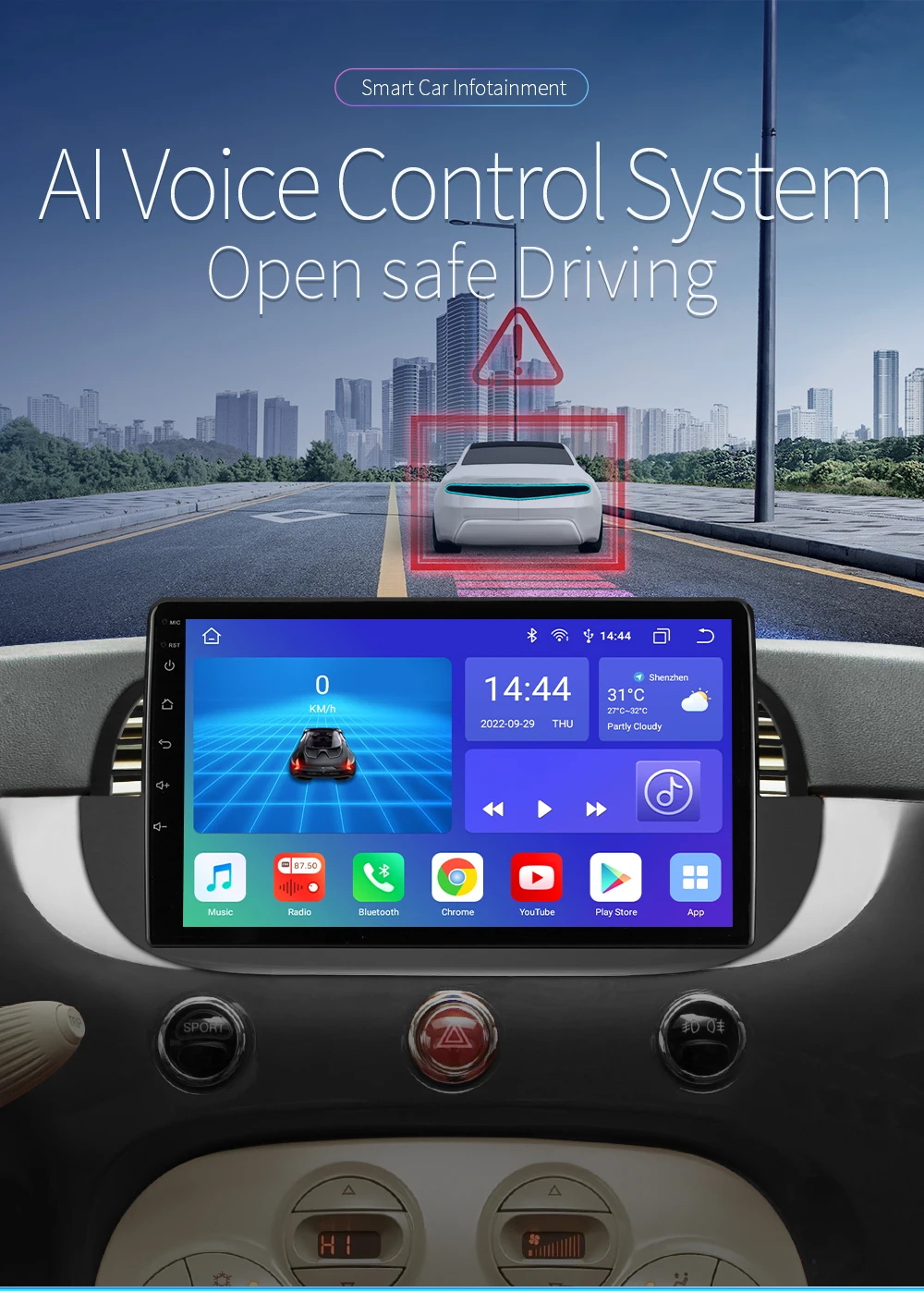 Auto Intelligente Systeme Android Auto Radio für Fiat 500 2007-2015 Carplay GPS Android Auto Multimedia 1DIN Player WIFI DSP stereo – Detail 1