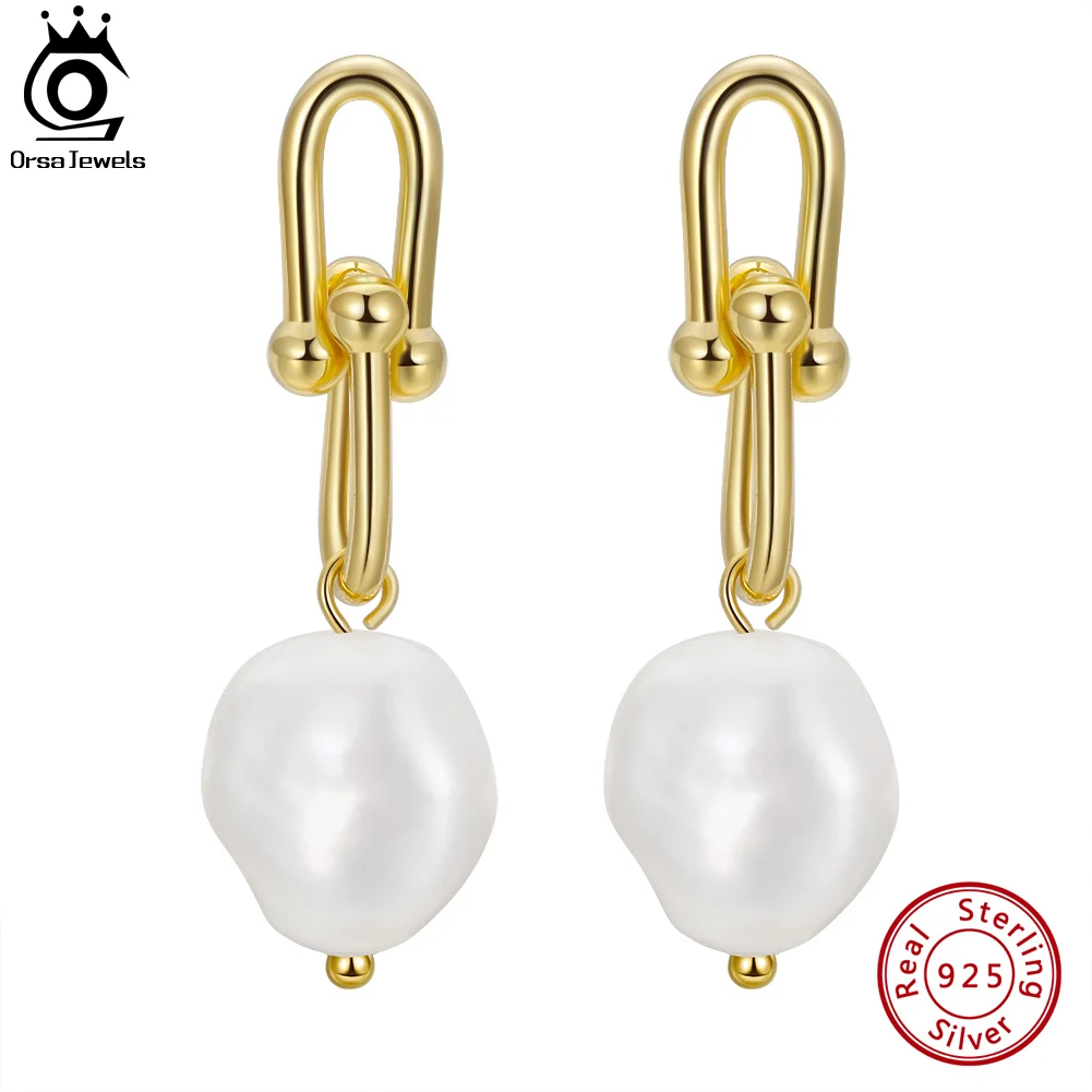 

ORSA JEWELS Vintage 925 Sterling Silver Dangle Earrings with Handpicked Natural Baroque Pearl for Women Ear Drop Jewelry GPE54