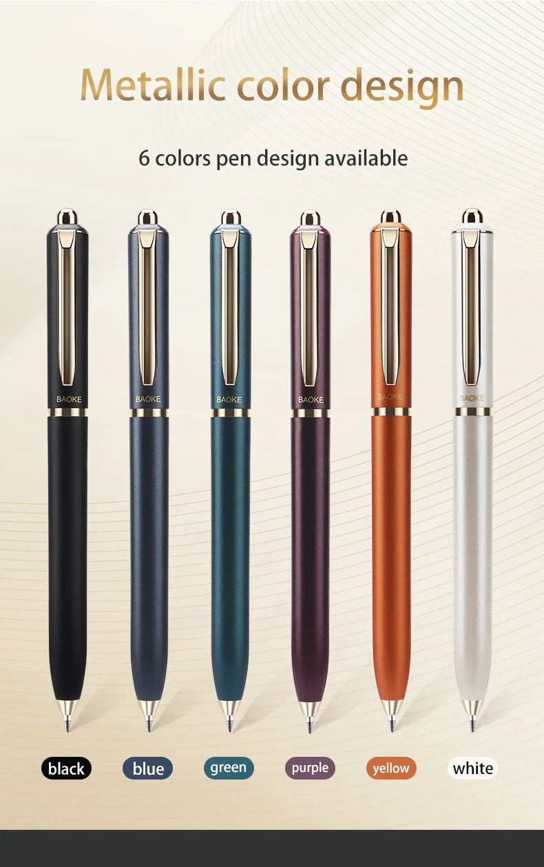 BAOKE BK123 0,5 mm einziehbarer Flüssigkeitsroller, Metallclip, Rundspitze, schwarze Tinte, sechs Fassfarben – Detail 7