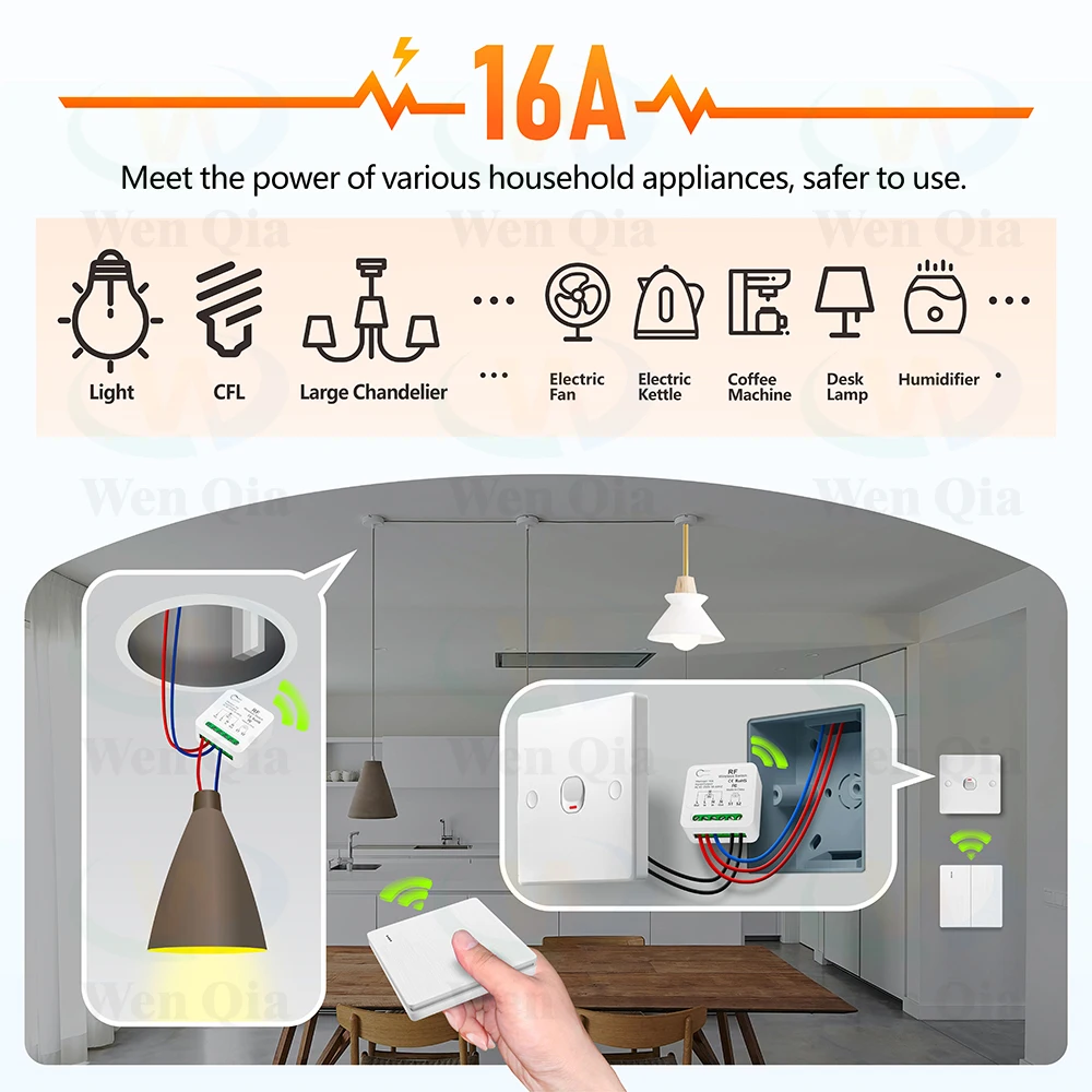 RF 433Mhz 16A Wireless Smart Light Switch 110V 220V 230V Mini DIY Remote Control Module Wireless Wall Panel Swtich for LED Lamp
