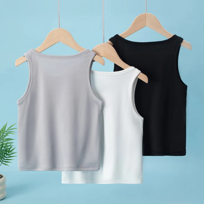 Children's Solid Color Classic Combination Vest Boy Casual Sports Bottoming Shirt Girl Soft And Comfortable Joker T-shirt 3-Pcs