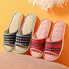 Summer Eva Soft Sole Linen Indoor Slippers For Men Women Simple Non-slip Wooden Floor Slides Comfort Plaid Home Slipper Shoes 2