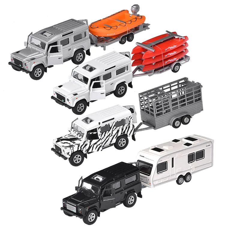 1:32 Land Rover Trailer Rv Animal Transport Alloy Vehicle Animal Cage Return Toy Car Metal Car F508