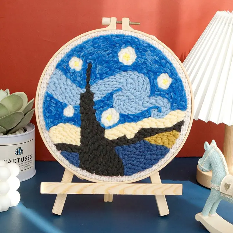 PunchNeedleEmbroideryVanGoghsstarryskyStarterKitsDIYCraft
