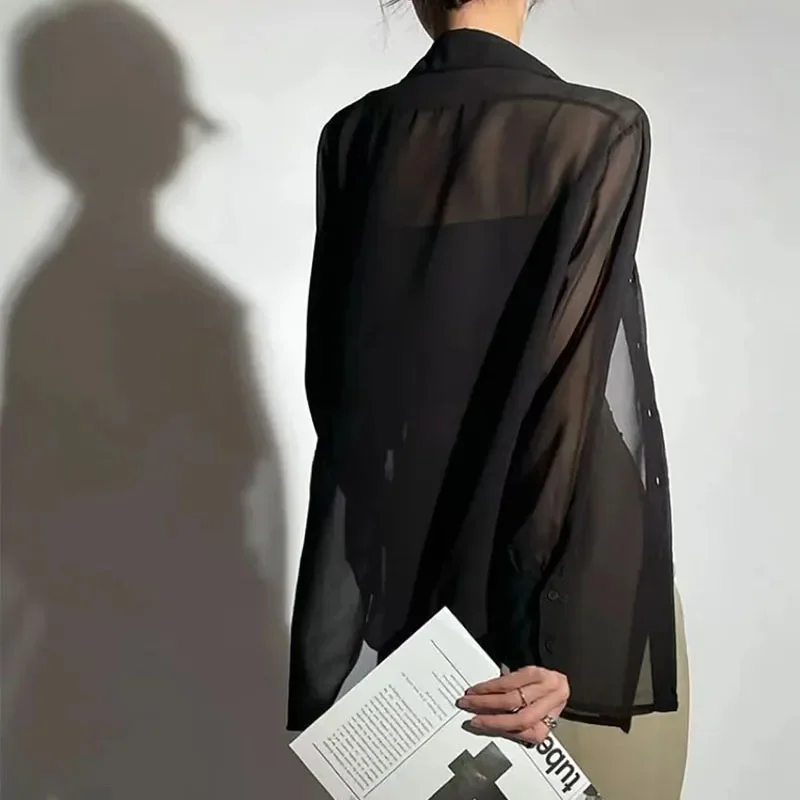 SMVP Chiffon Blouse for Women 2025 New Summer Sheer Mesh Long Sleeve Sun Protection Shirts Korean Fashion Office Lady Shirt Tops 3