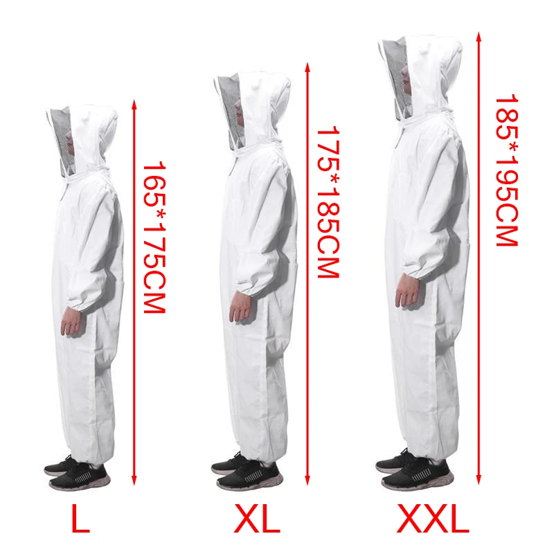 XXL White Full Body Anti-Bee Suit Ventilated  Veil Hood Coat Beekeeping Tool 