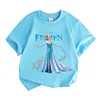 2024 New Design Cartoon Disney Frozen Princess Children 100%Cotton Girl Printed Street Casual Short Sleeve T-Shirt Girls Clothes 1