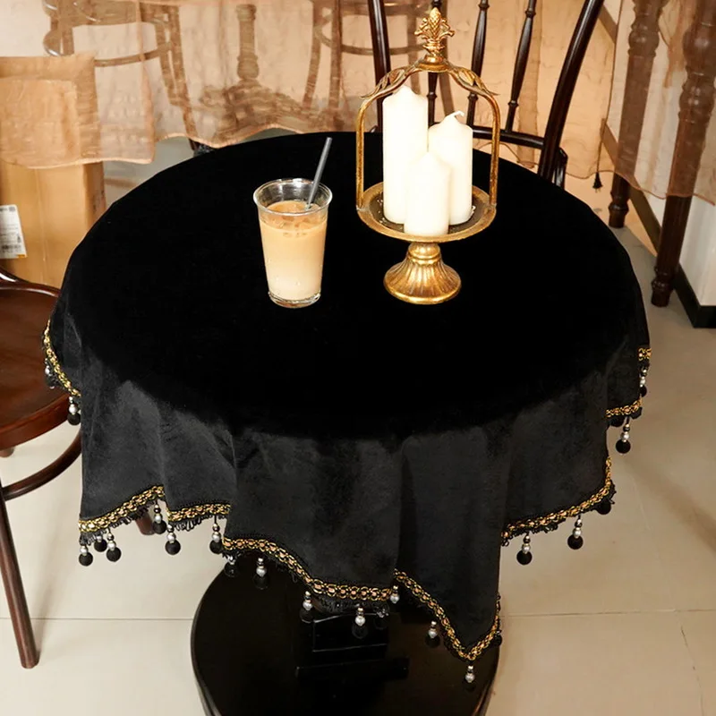 

Restaurant Hotel table cloth simple European-American light luxury tassel round coffee table cover
