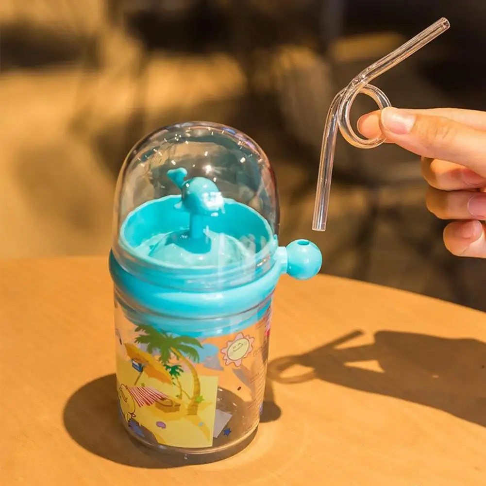 Cute Straw Bottle with Lanyard Portable Kids Bottle for Outdoor 250ml Design Whale Sprays Water for Outdoor